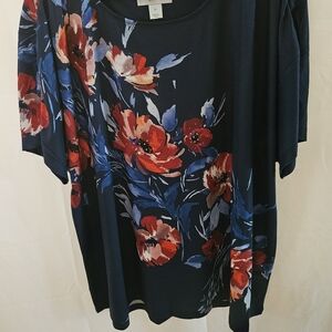 CJ Banks Navy Floral Women's Blouse